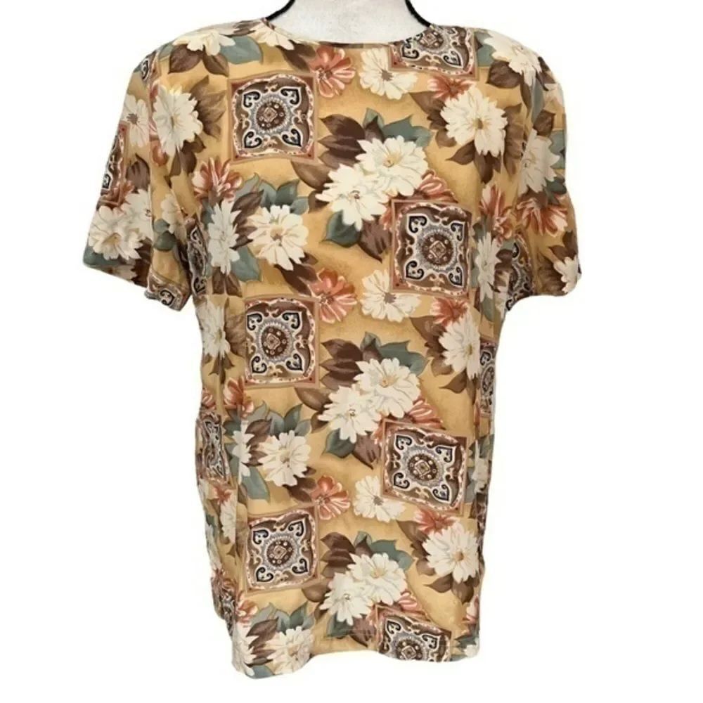 Jacqueline Ferrar vintage silk floral blouse shoulder pads size 6.